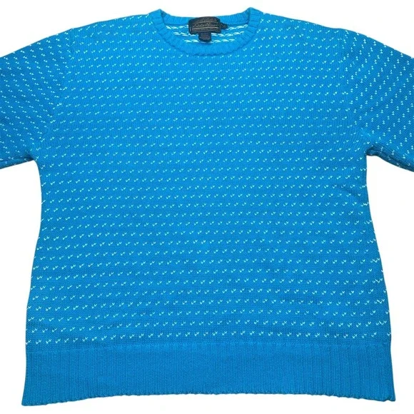 Vtg Eddie Bauer Men XL Sweater Cotton Knit Crew Neck Blue USA Classic Preppy - Picture 4 of 6